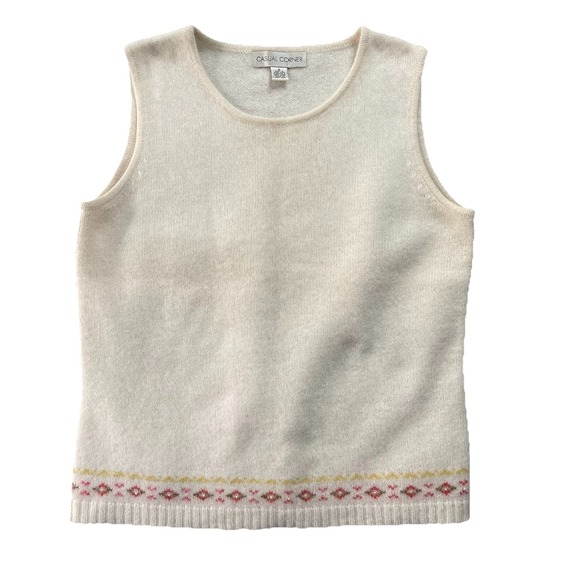 Casual Corner Sweaters - Casual Corner Womens Sweater Vest Wool M Cream Angora Wool Blend Fair Isle Fall